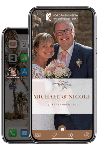 Onlinefotogalerie für eine Hochzeit, mit App Bedienung